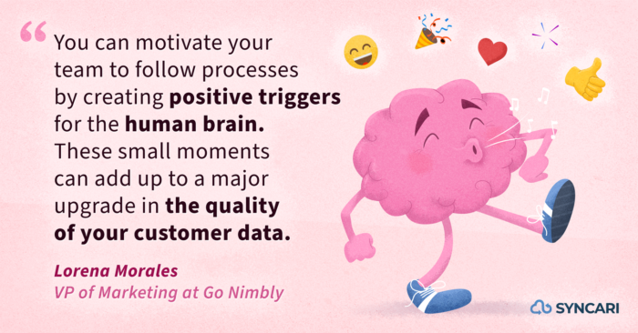 testimonial quote text overlay and an anthropomorphized animated brain