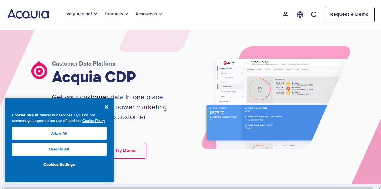 Screenshot of Acquia website homepage