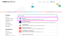 Slack app directory search drop down menu for JiraCloud