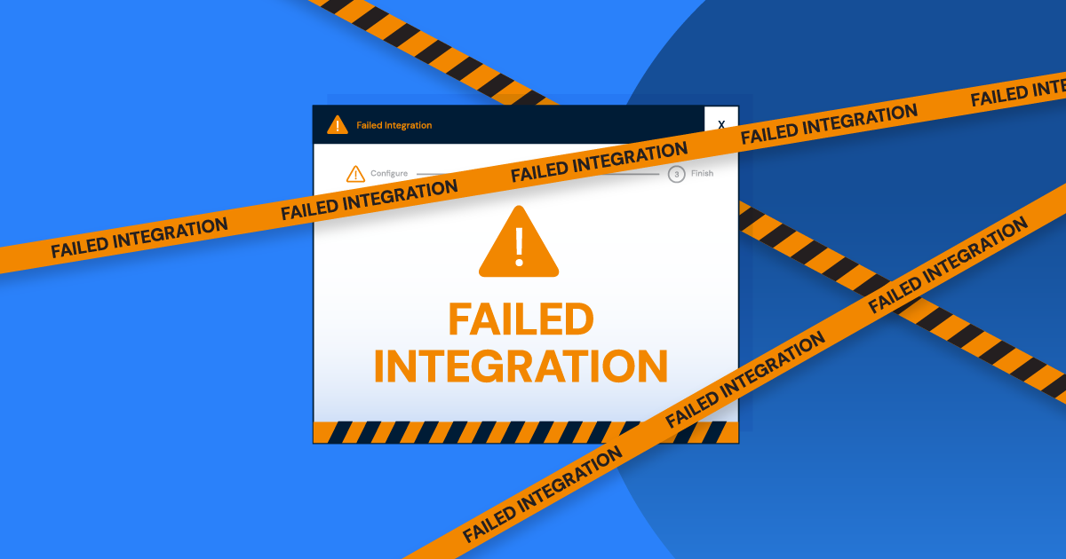 A computer pop-up saying "failed integration" surrounded by yellow caution tape.